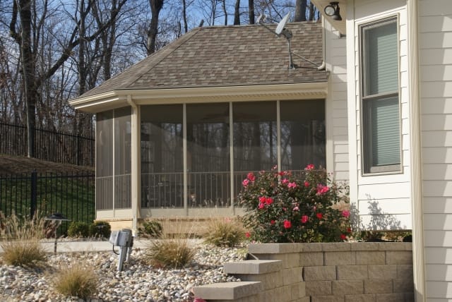 Sandstone Screen Porch with safety rail Broadview Screen