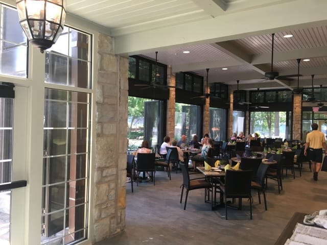 Westwood Country Club outdoor dining room with Phantom Executive Screens Broadview Screen