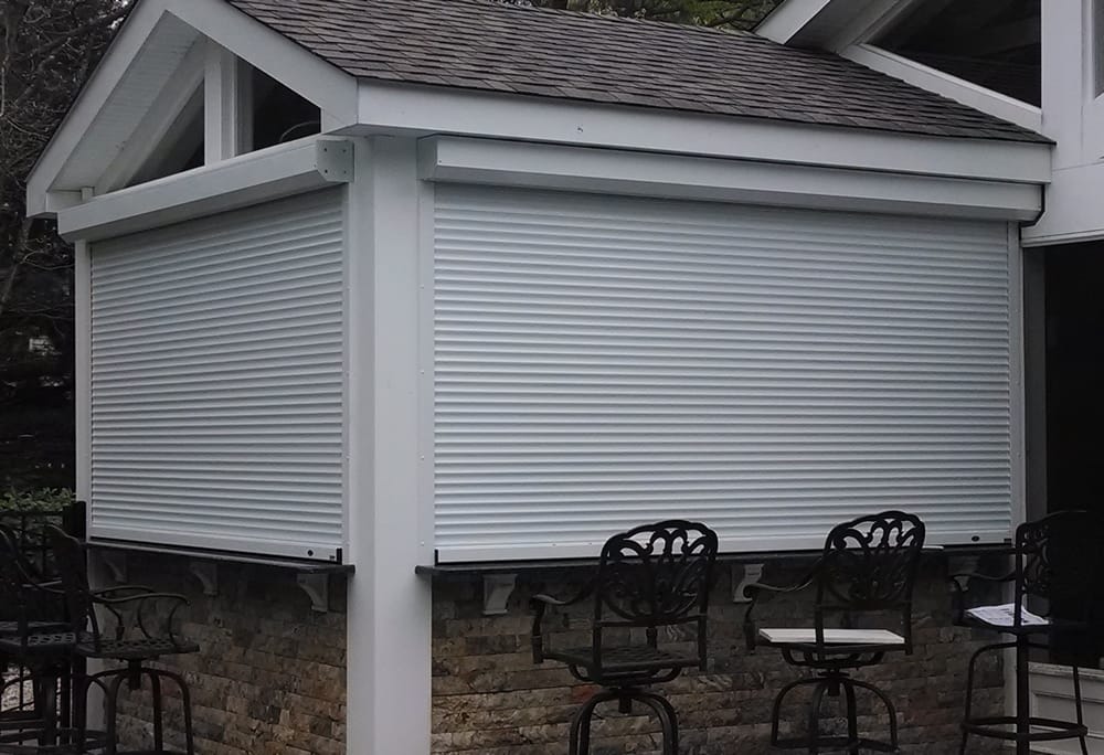 Pentagon Security Shutter closes off outdoor kitchen